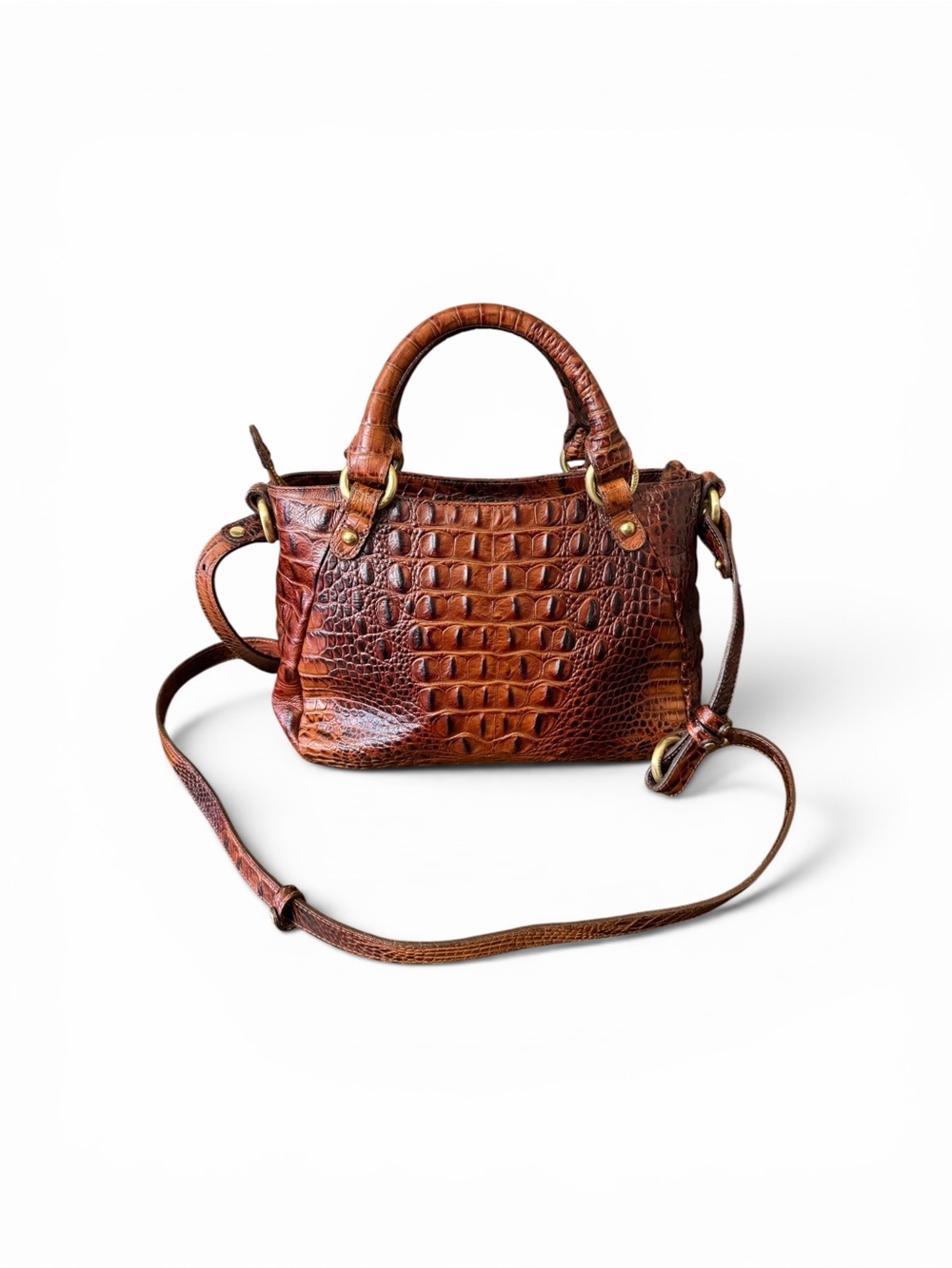 Vintage Brahmin Melbourne Croc Embossed Leather Crossbody Satchel – Pecan - Picture 6 of 8